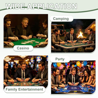 DTGN Portable Poker Table Mat, 71" x 35" Non-Slip Foldable Rubber Poker Mat, Noise Reduction Table Top with Polyester Storage Bag for Tabletop Games Home Games Night, Dark Blue - size: 71" x 35"