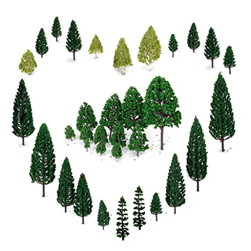 Mixed Model Trees, 29pcs, 1.5-6 inch(4-16 cm), Ho Scale Bushes, Diorama Supplies, Plastic Trees for Projects, Model Train Scenery with No Bases - style: 29pcs green trees