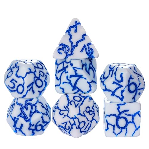 DND Dice Set, 7PCS Crackle Design Polyhedral Dice Set D&D for Role Playing Game and Other Tabletop Games（White） | Leather Storage Bag, DM Gift, for Dungeons and Dragons Role Playing Games - color: Crackle-blue