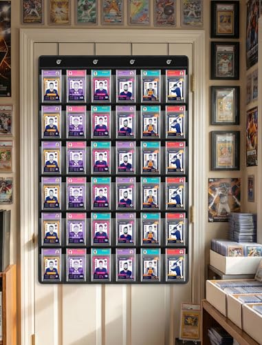 NiHome 36 Slot Graded Card Display Case - Sports Card Wall Frame, PVC Black | Fits PSA 35PT Baseball, Football & Trading Slabs, Foldable Oxford Fabric, Door Hooks Included, Collector Gift