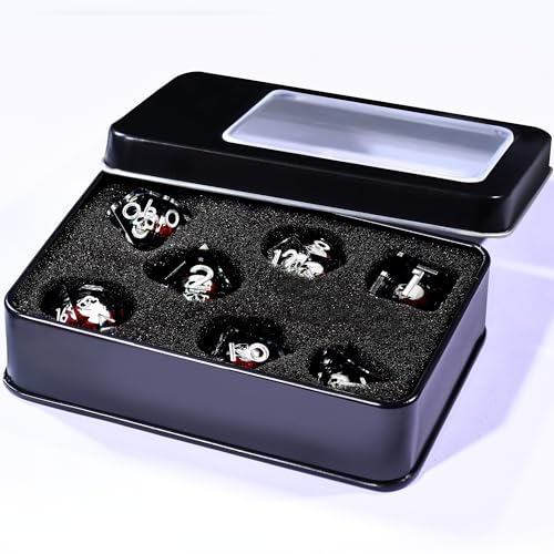 AUSTOR 7 Die DND Dice Set 7 Pieces White Skull Resin Dice Role Playing Sharp Edge Dice D20 D12 D10 D8 D6 D4 with Case for Dungeons and Dragons - color: White Skull