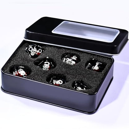 AUSTOR 7 Die DND Dice Set 7 Pieces White Skull Resin Dice Role Playing Sharp Edge Dice D20 D12 D10 D8 D6 D4 with Case for Dungeons and Dragons - color: White Skull