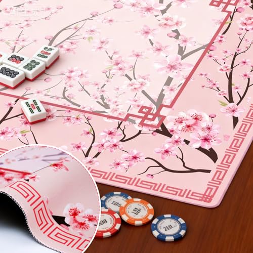 SelfTek Mahjong Mat - 31.5" x 31.5" Anti-Wrinkle Mahjong Mat for Table | , Anti Slip Noise Reduction Gaming Mat with Carrying Bag, for Mahjong / Board / Poker / Card Games/Dominoes (Pink)