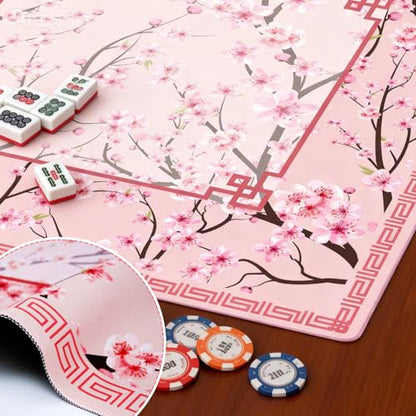 SelfTek Mahjong Mat - 31.5" x 31.5" Anti-Wrinkle Mahjong Mat for Table | , Anti Slip Noise Reduction Gaming Mat with Carrying Bag, for Mahjong / Board / Poker / Card Games/Dominoes (Pink)