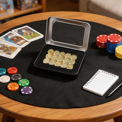 15 Pieces 16mm Electroplated Gold-Color 6 Sided Dice Set with Metal Box, 1-6 Number Dots D6 Dice for RPG D&D MTG Tabletop Board Games, Classroom Teaching or Math Learning