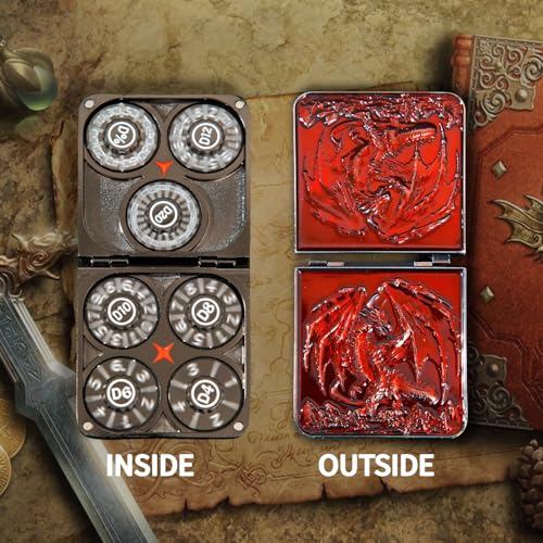 7 in 1 Metal DND Dice Set Spinner dice subitable for Dungeons & Dragons in Magnetic Iron Box（red） - color: Openable-red