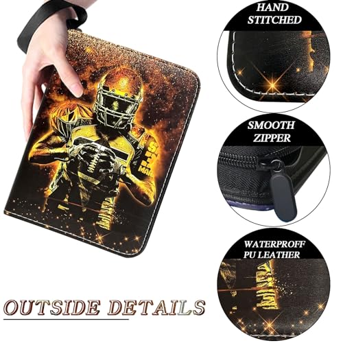 400 Pocket Zippered Football Card Binder, 4-Pocket Trading Card Album with 50 Removable Sleeves, PU Leather Waterproof Sports Card Holder for NFL Football Cards Storage Display Case Gift - color: Football