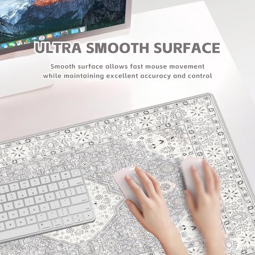 Baziabbo Cute Desk Mat,XXL Extended Large Mouse Pad,Gaming Mousepad with Stitched Edge,Non-Slip Rubber Base Keyboard Desk Pad for Home Office Study Game (Grey) - color: Grey