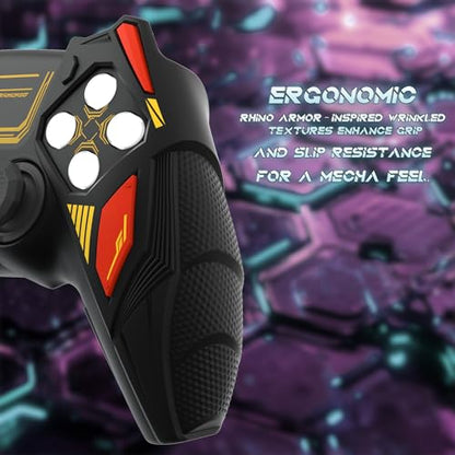 PlayVital Silicone Skin Set for PS5 Controller - Mecha Rhino Design, Anti-Slip Grip Cover Protector Compatible with Charging Dock, with Thumb Grips & Touchpad Sticker - Black & Caution Red - color: Black & Caution Red