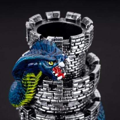 Castle DND Dice Tower Ancient Silver D&D Dice Rolling Tower for RPG | Snake Design, Resin, Dice Roller with Tray, Dungeons and Dragon DM Gift, DND Accessories, for Role Playing Game Tabletop Game - color: Ancient Silver