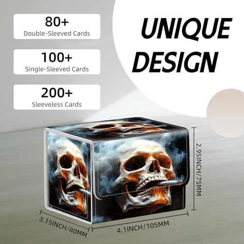 Trading Card Storage Box, Holds 100+ for MTG Cards, Premium PU Leather with Magnetic Closure, Skull Smoking A Cigarette Durable Deck Box for Magic the Gathering, Trading Card Games - color: Skull Smoking A Cigarette