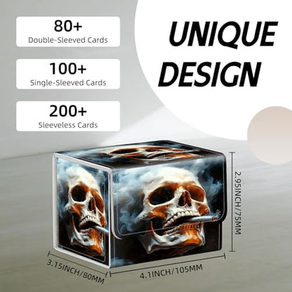 Trading Card Storage Box, Holds 100+ for MTG Cards, Premium PU Leather with Magnetic Closure, Skull Smoking A Cigarette Durable Deck Box for Magic the Gathering, Trading Card Games - color: Skull Smoking A Cigarette