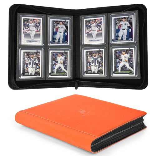 Toploader Binder,4 Pocket with 128 Card Slots for 3" x 4" Rigid Cards,PU Card Album for Trading Cards & Sports Cards(Orange) - color: Orange, size: 4 Pocket