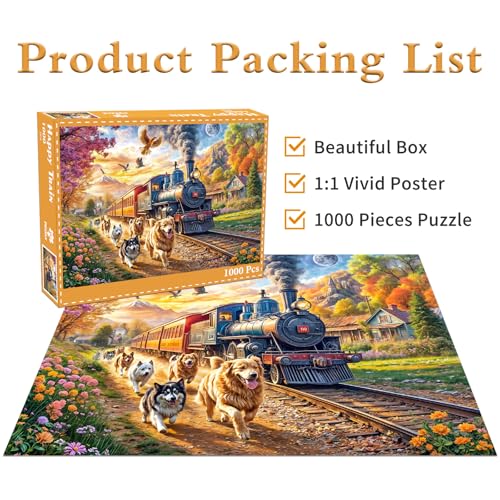 Puzzles for Adults 1000 Pieces,Happy Train Jigsaw Puzzle with 1:1 HD Poster, Perfect Interlocking No Dust, Stress Relief Ideal Gift for Family Games - color: Happy Train