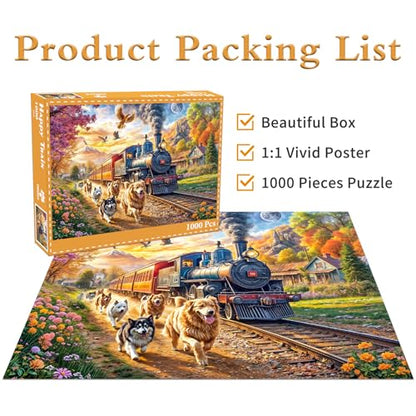 Puzzles for Adults 1000 Pieces,Happy Train Jigsaw Puzzle with 1:1 HD Poster, Perfect Interlocking No Dust, Stress Relief Ideal Gift for Family Games - color: Happy Train