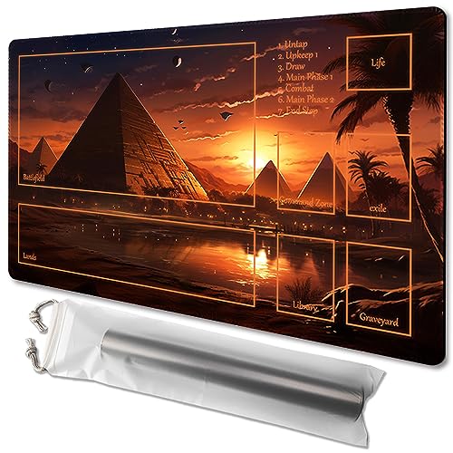 MTG Playmat Size 24x14in Free Storage Bags Non-Slip Backing Printing, Ideal for Card Game Enthusiasts TCG Playmat (Desert mecca,with Zone) - color: Desert Mecca-with Zone