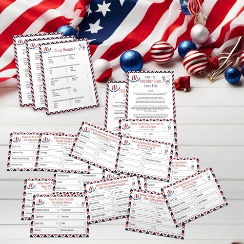 UHADRE 4th of July Family Feud, Independence Day Party Game, 4th of July Game Night Family Activity, American Themed Trivia Quiz, Independence Day Party Supplies DLRSC01