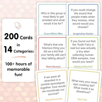 200 Funny Conversation Cards for Adults, Teens & Kids - Family Card Game | All-ages game to laugh and connect; get-to-know-you questions for family & friend game night; hilarious conversation starters