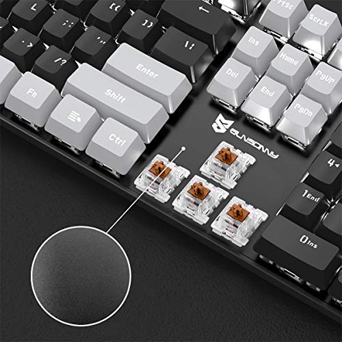 Merdia 104 Keys Full Size Mechanical PC Gaming Keyboard | Hot Swappable LED Backlit Light Up Wired Mechanical Computer Keyboards | Brown Switch US Layout Black & Grey Keycaps Keyboard for Gaming - color: Brown Switch Black & Grey