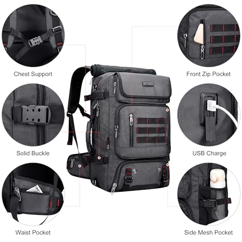 WITZMAN Carry on Travel Backpack for Men Airline Approved Fits 16" Laptop | Nylon 3 in 1 Luggage Duffle Bag with USB Charging Port, Shoe Compartment, For Weekend Getaway, Overnight Trip, B682 Grey - color: 03.silvery Grey