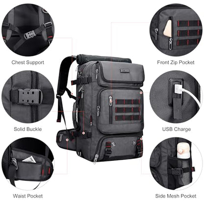 WITZMAN Carry on Travel Backpack for Men Airline Approved Fits 16" Laptop | Nylon 3 in 1 Luggage Duffle Bag with USB Charging Port, Shoe Compartment, For Weekend Getaway, Overnight Trip, B682 Grey - color: 03.silvery Grey