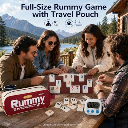 Smilejoy Rummy Cube 4 Players Edition, Full Size Travel Rummy Game Set with Travel Portable Canvas Bag,Classic Board Game for Adults and Kids |106 Tiles | 4 Playing Racks |1 Timing | (2-4 Player) - style: Large (2-4 player)