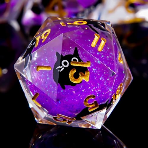 Cat Liquid Core DND Dice Set - 7 Pcs Sharp Edge Resin Polyhedralsuitable for Dungeons and Dragons Roleplaying Games (Purple - color: Liquid-cat-purple