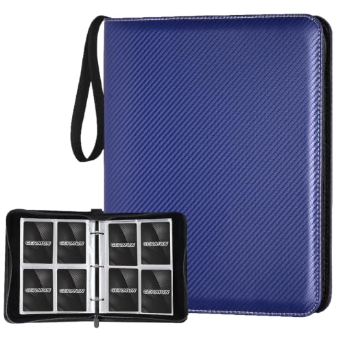 GERMUN 4 Pocket Card Binder, Premium Zip Trading Card Binder, 400 Double Sided Pocket PU Card Collection Binder, Collector Card Album, Card Folder for MTG, TCG, Sports Cards, Game Cards (Dark Blue) - color: 4 Pocket 400 Carbon Dark Blue