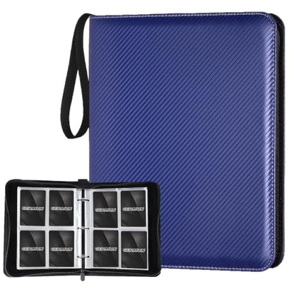 GERMUN 4 Pocket Card Binder, Premium Zip Trading Card Binder, 400 Double Sided Pocket PU Card Collection Binder, Collector Card Album, Card Folder for MTG, TCG, Sports Cards, Game Cards (Dark Blue) - color: 4 Pocket 400 Carbon Dark Blue