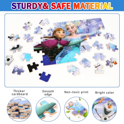 Puzzles for Kids Ages 4-8,Kids Puzzls in a Metal Box,Winter Princess Snowman Small Puzles,Kid Boys Girls Learning Educational Puzzle Packed in Tin Box,60 Pieces - color: Princess60