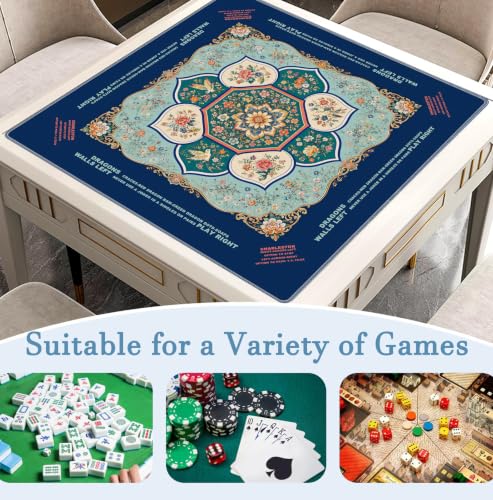 Blue and Green Chinoiserie Floral Mahjong Mat 31.5x31.5 Inch | Islamic Majolica Floral Bird Non-Slip Noise Reduction Mah Jong Table Mat Cover Gifts for Mahjong Lovers Dominoes - color: Chinese-style Flowers