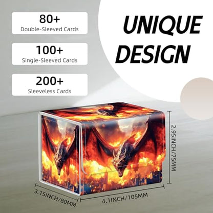 Trading Card Storage Box, Holds 100+ for MTG Cards, Premium PU Leather with Magnetic Closure, Dragon Burning A City Durable Deck Box for Magic the Gathering, Trading Card Games - color: Dragon Burning A City
