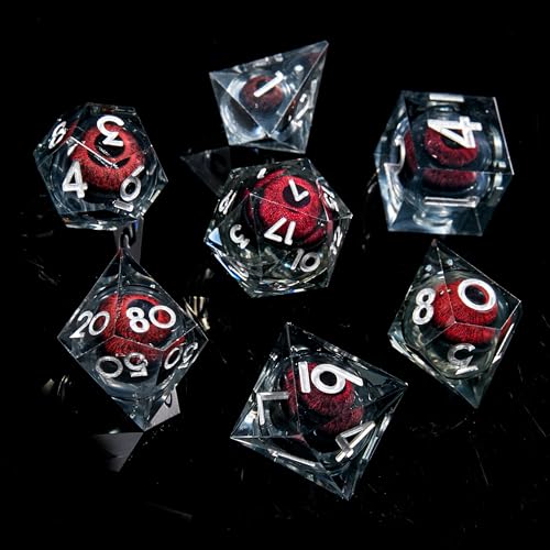 FugaCity Dice Set,Handmade Sharp Edge 7 Piece Resin Dice-Dungeon&Dragons Polyhedral Dice Set, D&D Dice Set with Gift Dice Case for RPG MTG Table Games - color: A-silver Red