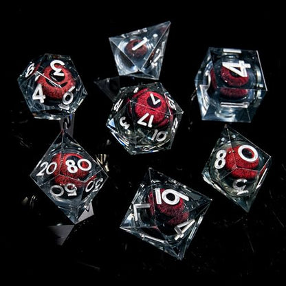 FugaCity Dice Set,Handmade Sharp Edge 7 Piece Resin Dice-Dungeon&Dragons Polyhedral Dice Set, D&D Dice Set with Gift Dice Case for RPG MTG Table Games - color: A-silver Red