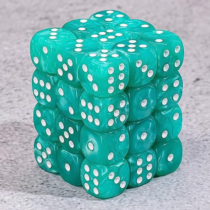 36 of Pack 12MM 6 Sided Dice Set,Pearl Pattern Game Dice Set, 6 Sided Standard Dices for Yahtzee, Bunco or Teaching Math,with Portable Plastic Box(Light Blue Pearl) - color: Cyan Pearl