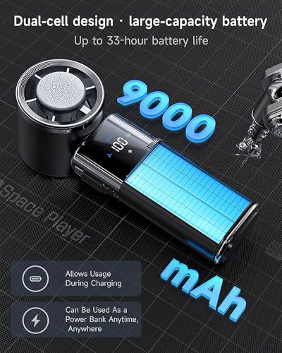 Space Player Portable Handheld Fan Cooling Fan with Turbo Strong Airflow Small Portable Fan 4-in-1 Wearable Neck Fan & Desk Fan 9000mAh USB-C Rechargeable Battery LED Display Travel Fan White - color: White