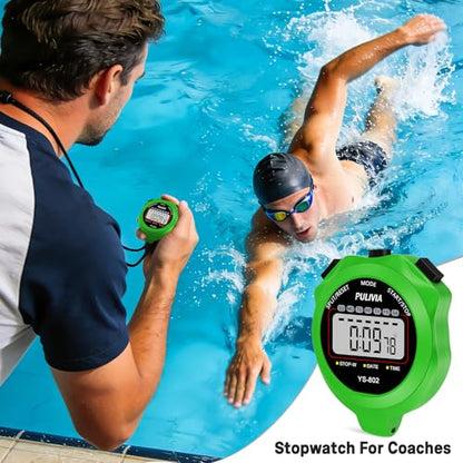 Stopwatch Timer, Digital Stop-Watch for Sports, Green | Multi-function Stopwatch with Single Split/Lap Timing, Button Beep Alarm Clock, Ideal for Coaches Kids PE-teacher - color: Green