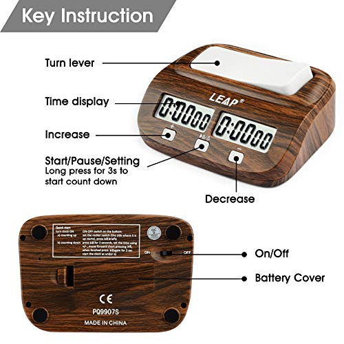 LEAP Chess Clock Digital Chess Timer for Chess Board Game (Official Store) | Professional Time control, Count up/down, Alarm, Energy save, Woodgrain Finish, Timer for 2 Board Games
