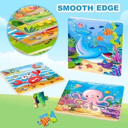 Puzzles for Kids Ages 4-6, 10 Pack of 20 Piece Wooden Jigsaw Puzzles for Toddlers Ages 3-5 Jigsaw Puzzle for Toddler Children Learning Educational Puzzles Toys for Boys and Girls.