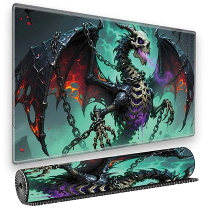 for MTG Playmat, for TCG Play Mat, 24 x 14 inches,Magic Game Card Commander Playmat,Trading Card Inked Game Mat Battle Game Rubber Non-Slip - Bone Dragon - color: Bone Dragon