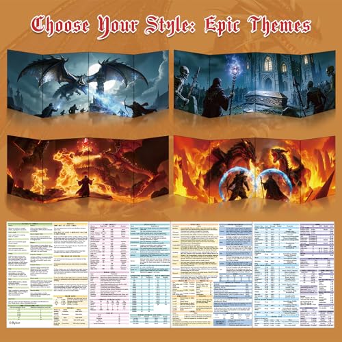 Byhoo DM Screen 2 PCS for D&D 5E DND Accessories - Necromancer’s Ritual&Siege of the Watchtower, Waterproof Reusable Surface with Adjustable Stands, Tri-Fold Portable A4 Size Compatible with 5E Rules - style: Epic-2PCS: Necromancer’s Ritual&Siege of the W