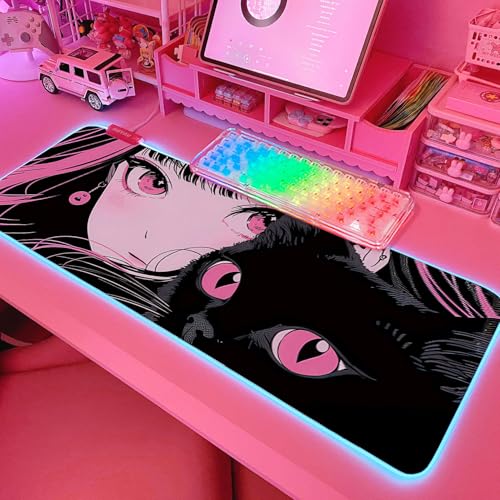 JMIYAV Pink RGB Gaming Mouse Pad 31.5x12 Inch PC XL Large Extended Glowing Led Light Up Desk Pad Non-Slip Rubber Base Computer Cute Mousepad Mat Desk Accessories Gaming Setup Punk Heart - color: Punk Heart
