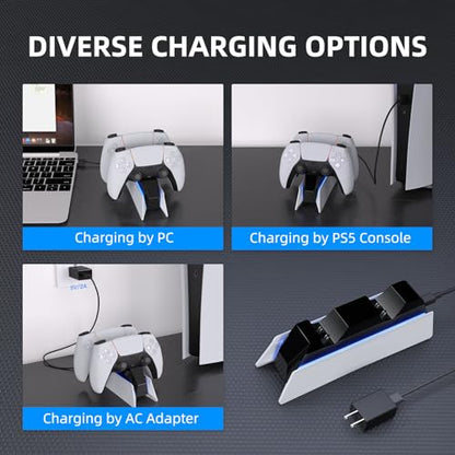 afbptek PS5 Controller Charging Station Dock, Dual Charging for Dualsense, playstation 5 Wireless Accessories with Blue LED ON/Off Automatically