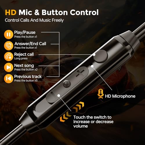 BlueFire Wired Gaming Earbuds with Mic, in-Ear Headphones with Deep Bass, Noise Isolating HiFi Earphones, 3.5mm Plug for PC PS5 Phone, Detachable Mic & Volume Control
