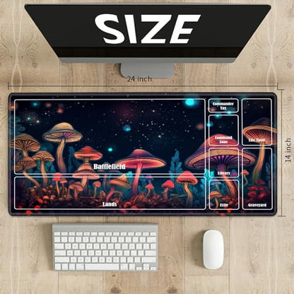 Board Game Mat TCG Playmat Plus 50 Pcs Card Sleeves, 24 x 14 inches Table Mats Games Mousepad with Zones Smooth Surface for MTG RPG CCG Trading Card Game Play Mats, Neon Mushroom - color: Neon Mushroom, size: Zone 1