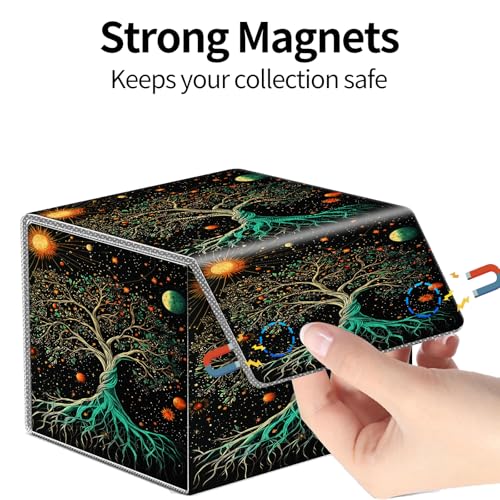 PU Leather Deck Box for MTG Commander Cards, Fits 100+ Double Sleeved Cards, Secure Magnetic Trading Card Storage Case for TCG CCG,Cosmic Tree of Life - color: Cosmic Tree of Life
