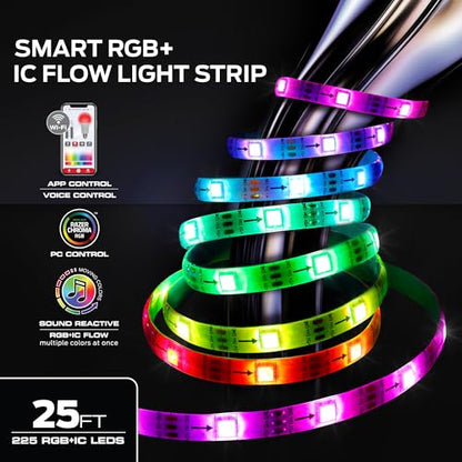 Monster Smart RGB+IC LED Strip Lights 25ft – Sound Reactive Strip Lights for Bedroom, App & Voice Control, RGB Light Strip for Room, Alexa Google Home, Razer Chroma Sync - 230 RGB+IC LED Lights - size: 25ft