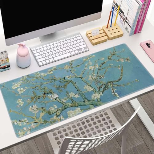 Gaming Mouse Pad, Large Mouse Pads for Desk, Non-Slip Rubber Base Mousepad, Keyboard Mouse Mat Desk Pad with Stitched Edges, 31.5x11.8 inch Vincent Van Gogh Almond Blossom - color: Vincent Van Gogh Almond Blossom