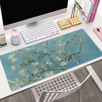 Gaming Mouse Pad, Large Mouse Pads for Desk, Non-Slip Rubber Base Mousepad, Keyboard Mouse Mat Desk Pad with Stitched Edges, 31.5x11.8 inch Vincent Van Gogh Almond Blossom - color: Vincent Van Gogh Almond Blossom