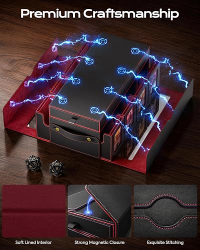 MoKo Commander Deck Box for MTG with Handle & Dice Tray, 8+2 Modular Design | 8-Deck Modular Card Case, Magnetic Holders & Dividers Included, Holds 1040+Double-Sleeved Cards, Playmat Storage, Fit TCG/EDH - color: Black Red